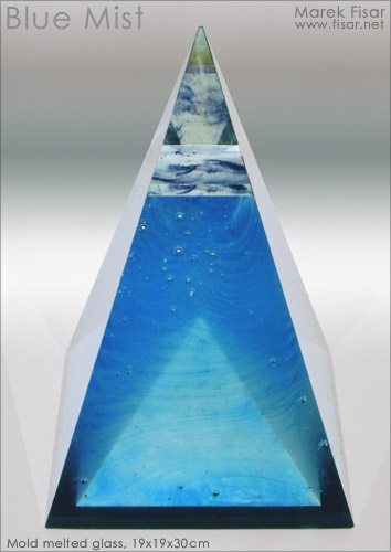 Blue Mist - original glass sculpture - blue pyramid