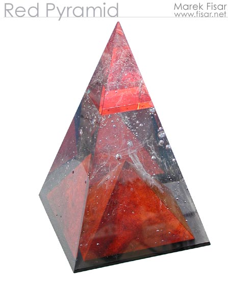 Red Pyramid - original glass sculpture for sale. Click to see detail!